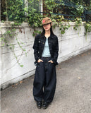 DB Studded Chin Pocket Balloon Fit Wide Denim Long Pants