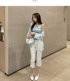 Hem Side Slit Capri Span Cotton Pants