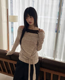 Bimu rib strap sleeveless layered off-shoulder long sleeve T-shirt