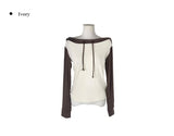 Enshu Brushed Color Matching Hood Off-Shoulder T-Shirt