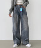 Pin Tuck Banding Casual Long Wide Washing Denim Pants