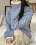 Suha Stripe Two-Way Long-Sleeve Knit Hooded Zip-Up