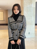 Marron Sailor Collar Hound Check Knit Jacket Cardigan