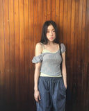 Kiha lace see-through puff crop short-sleeve T-shirt