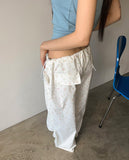 Letin flower pin tuck two-way wide pants