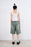 Tone pintuck snap bermuda denim shorts