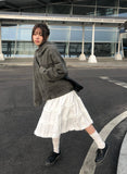 Ribbon Frill Tiered Banding Midi Skirt