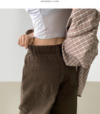 Curv cut line mega balloon fit banding cotton pants