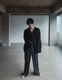 Striped wide pin tuck slacks