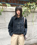 Mizen Collar Pocket Washed Denim Jacket