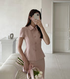 Modified Short Sleeve Collar Short Jacket Belt Set