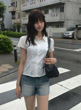 Alone Collar Cap Sleeve Wrinkle Short Sleeve Blouse Shirt