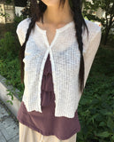 Dudan round rib see-through long sleeve cardigan