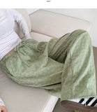 Fluffy Flower Embossed Banding Wide Pants