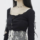 Jellio Sleeve Slit String Cardigan