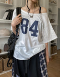 84 Numbering Off-Shoulder Loose Fit Short Sleeve