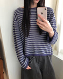 Zuri Stripe Pattern Round Neck Loose Fit Long Sleeve Knit