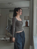 Wavy ribbed pigment long sleeves