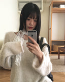 Fling Soft Angora Roll V-neck Long Sleeve Knit