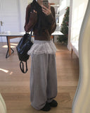 [Fleece Lining] Koha Chiffon Lace Layered Two-Way Sweatpants