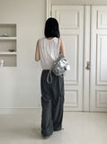 Coffin punched lace string sleeveless blouse