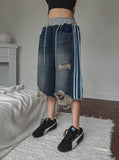 Banding Track Damage Bermuda Denim Pants