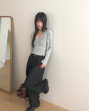 Sera Shirring Lace Ribbon Crop Long Sleeve Sleeveless Cardigan Set