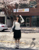 Heming Ribbed Lace Button Sleeveless Top