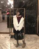 Leon collar quilted fur half jacket