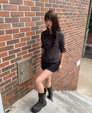Nimu Stripe Pattern Belt Short Skirt Pants