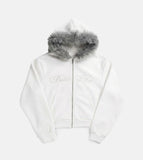 Raccoon Fur Letter Hood Zip-Up