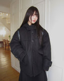 Bhin Big Pocket High Neck Adjust Wool Hood Half Coat