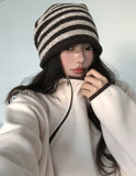Striped Back Strap Wool Beanie