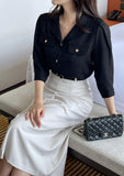 Boybi Collar Pocket Three Quarter Sleeve Jacket Blouse