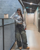 Copper Rivet Pin Tuck Cargo Denim Pants