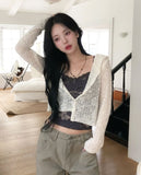 Louve Slub Knit Hooded Cardigan