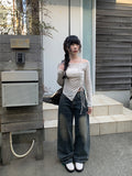 Number Washing Wide Denim Pants