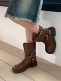 Fournette Western Chain Belt Leather Ankle Middle Boots