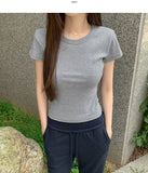 Slim Fit Plain Layered Slender Short Sleeve T-shirt