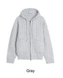 Las Cable Hooded Knit Zip-Up