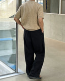 Flip Cable Henley Neck Short Sleeve Knit