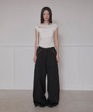 Asymmetrical Draped Strap Roll-Up T-Shirt