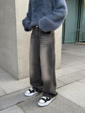 Mud washed wide jeans