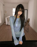 Pirun Tencel Layered Button Long Sleeve T-shirt
