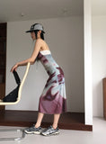 Reva Tie Dye Printed Shirring Strap Long One Piece