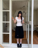 Cane Dot Frill Shirring Cap Short Sleeve T-Shirt