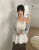 Prim chiffon layered ribbon shirring sleeveless