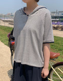 [BAONHAUS] Kolbakeu Stripe Color Matching Hood Short Sleeve Tee