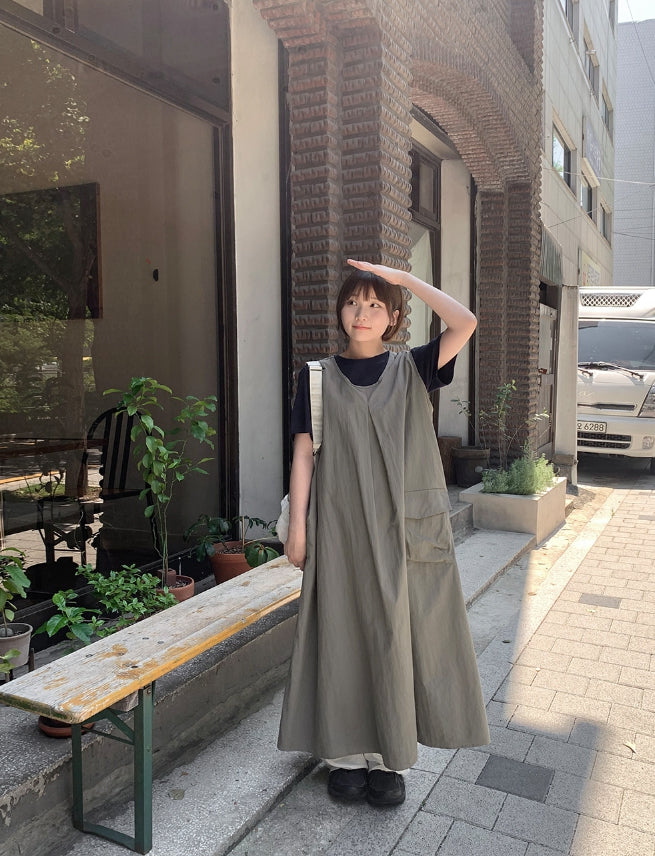 【BAON】Qdoden Nylon Layered Cargo Long One Piece BAON (バオン) - キュドデンナイロンレイヤードカーゴロング
