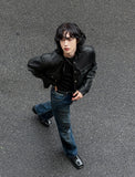 Cape round pocket leather jacket